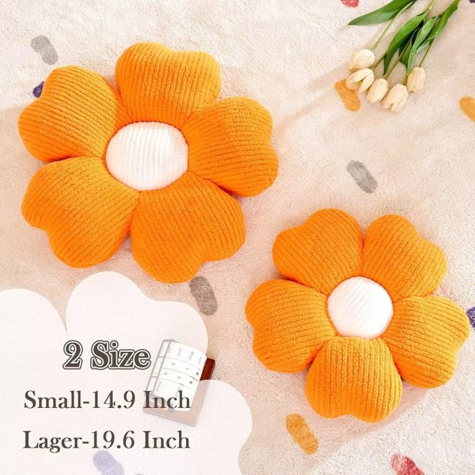 Kcvvcr Flower Throw Pillow, Cute Flower Shaped Pillow Decorative Throw Pillow for Bed Couch, Soft Daisy Pillows Floor Seating Cushion Cushions (19.6 Inch Orange)