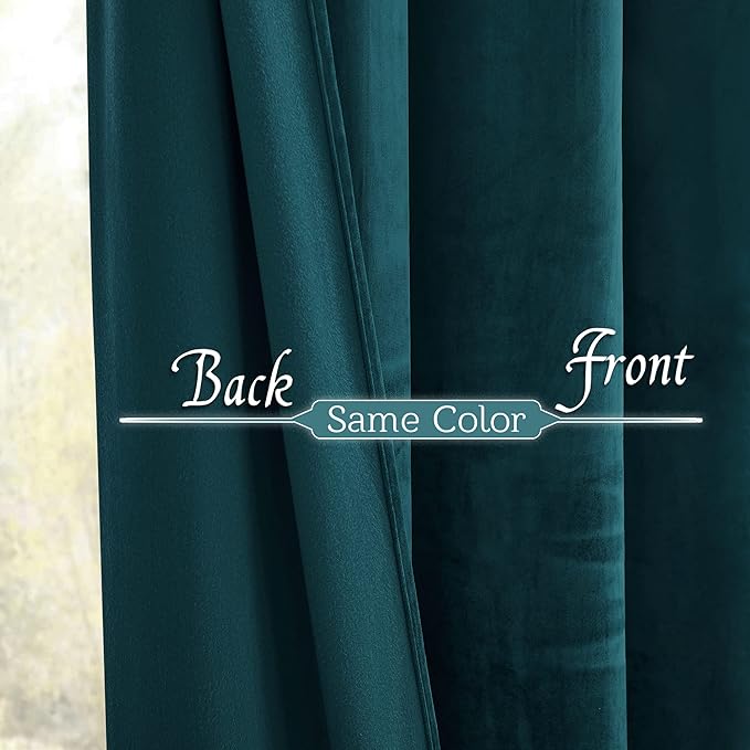RYB HOME Velvet Curtains 72 inches Length, Back Tab & Rod Pocket Soft Fabric Curtains & Drapes for Bedroom Bathroom Cafe, Peacock Blue, W 42 x L 72, 2 Panels Set