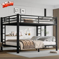 Upgraded Version Thickened Metal Heavy-Duty Queen Over Queen Bunk Bed, Best Modern Style Stronger Queen Size Bunk Bed Frame with Ladder for Adults, Easy Assembly (Queen Over Queen)