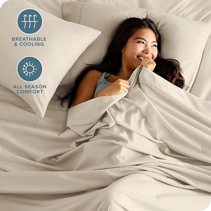 Bare Home Hotel Luxury Full Sheet Set, Extra Soft - 6 Piece Set - Deep Pockets - Easy Fit - Cooling & Breathable - Wrinkle, Fade, Stain Resistant - Includes 4 Pillowcases (Full, Sand)