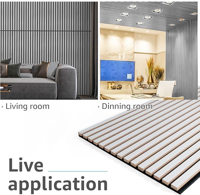 Art3d 4 Wood Slat Acoustic Panels for Wall and Ceiling - 3D Fluted Sound Absorbing Panel with Wood Finish - Brushed Silver