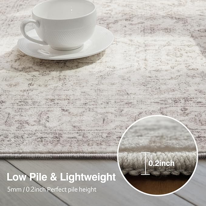 FMFUNCTEX 3x5 Washable Area Rug Beige Vintage Neutral Non Slip Low Pile Traditional Retro Indoor Carpet for Entryway Entrance Soft Floral Throw Rug Living Room Bedroom Kitchen Dining Office Laundry