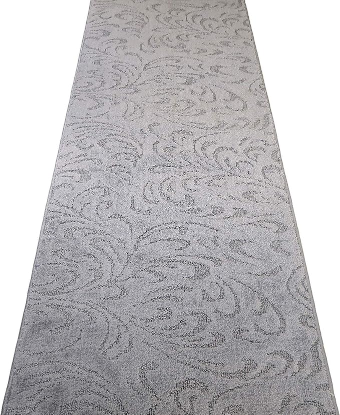 Custom Length Hallway Runner Rug,Slip Resistant,Floral Grey, 26 Inch X 19 feet, Sold and Priced Per Foot