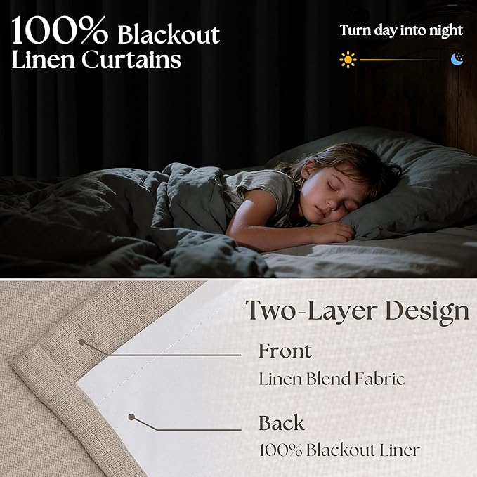 Extra Wide Burlywood Birch Blackout Sliding Glass Door Curtains 102 Inches Long Memory Trained Pinch Pleated Linen Double Layer Black Out Heat Blocking Curtain 70 Inch Width 102 Inch Length 1 Panel
