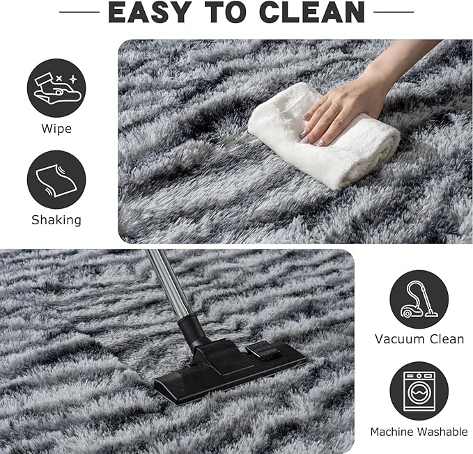 Fluffy Rugs for Living Room, 6x9 Ft Zebra Black and White Area Rug, Soft Large Shag Rugs for Bedroom Dorm Kids Room Nursery, Non-Slip Modern Fuzzy Plush Carpet for Indoor Home Decor