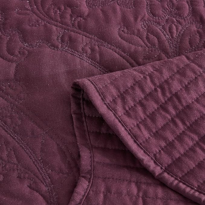 CHIXIN Oversized Bedspread Coverlet Set King Size - Lightweight Bedding Cover - Beautiful Stitching - 5 Piece Reversible Bedspread - Gorgeous Damask Paisley Pattern (King, Purple)