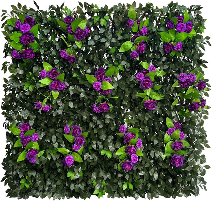 Sumery Expandable Fence Privacy Screen for Balcony Patio Outdoor,Decorative Faux Ivy Fencing Panel,Artificial Hedges (Single Sided Leaves) (2, Branches -Purple Rose)