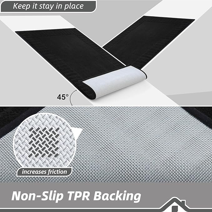 BEQHAUSE Door-Mat-Non-Slip Front Door Mat Washable Low-Profile Entrance Rugs for Front Door Entry Dirt Trapper Door Mats Absorbent Welcome Mats,20"x32",Black
