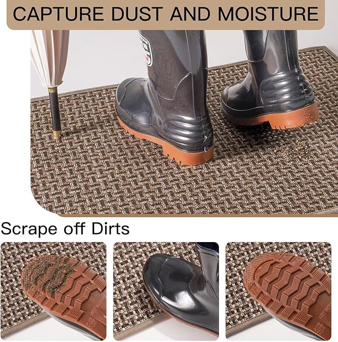 Door Mat 31x47, Dirt Resistant and Absorbent, Non-Slip Rubber Backing Floor Mats, Easy Clean Low-Profile Doormat for Entryway, Front Door, Inside Entrance Brown