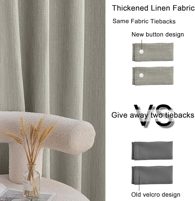 Jacquard Linen Curtains 84 inch Length 2 Panels Thick Faux Linen Blended Window Drapes Burlap Textured Curtains with Grommet for Living Room Bedroom Farmhouse (52x84 Light Khaki) Natural
