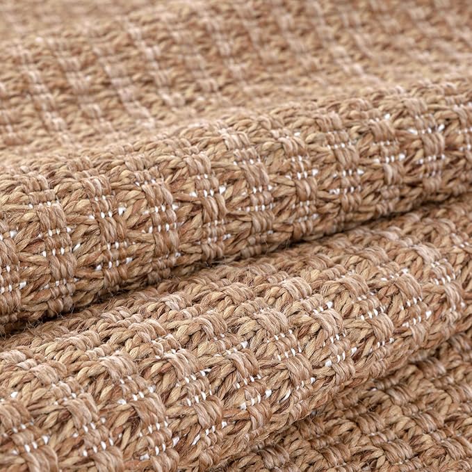 Easy Jute Rug 9x12 Indoor Outdoor Natural Rugs Solid Fiber Rug Woven Area Rug Boho Easy Clean Inside Carpet for Living Room Bedroom Dining Room Hallway or Outdoor Patio Porch (9 X 12 Natural)
