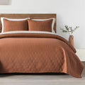 HORIMOTE HOME Burnt Orange King Size Quilt Set - Soft Microfiber Bedspread with 2 Shams, Lightweight & All-Season Geometric Coverlet for Cozy Bedding