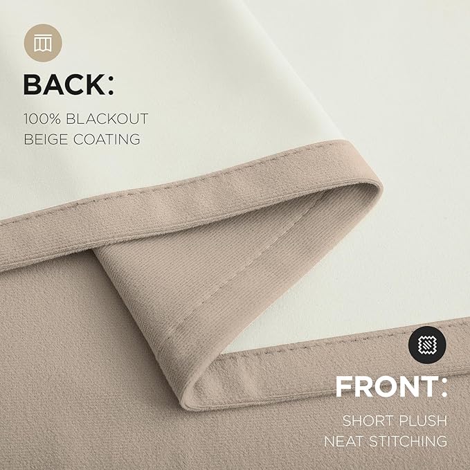 Joydeco Beige 100% Blackout Curtains 90 Inch 2 Panels, Luxury Thermal Beige Velvet Curtains for Bedroom Living Room, Soundproof Blackout Window Drapes, Rod Pocket & Back Tab (52W x 90L)