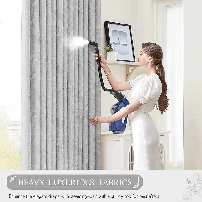Beauoop Grey Floral Jacquard Blackout Curtains 84 Inches Long 2 Panels for Bedroom Living Room Gray Flower Chenille Room Darkening Thermal Insulated Soundproof Grommet Window Treatments Drapes, 52x84
