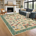 Mushroom Insect 8x10 Area Rugs, Washable Rugs for Living Room Non Slip Stain Resistant Low Pile Modern Butterfly Carpet for Bedroom Dining Room Nursery Playroom Office, Khaki Green