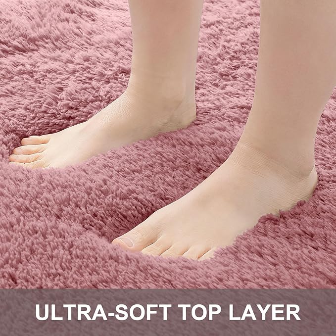 OLANLY 2x6 Machine Washable Runner Rugs for Hallway, Soft Fluffy Shaggy Bedside Rugs for Bedroom, Living Room, Indoor Floor Carpet for Kids Girls Boys, Nursery Rooms, Home Decor Aesthetic, Pale Pink