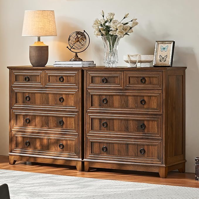 Farmhouse 5 Drawer Dresser for Bedroom, 33.2" Tall Small Dressers & Chest of Drawers, Rustic Wood Dresser with Metal Handle, Storage Organizer Closet for Living Room, Hallway, Entryway