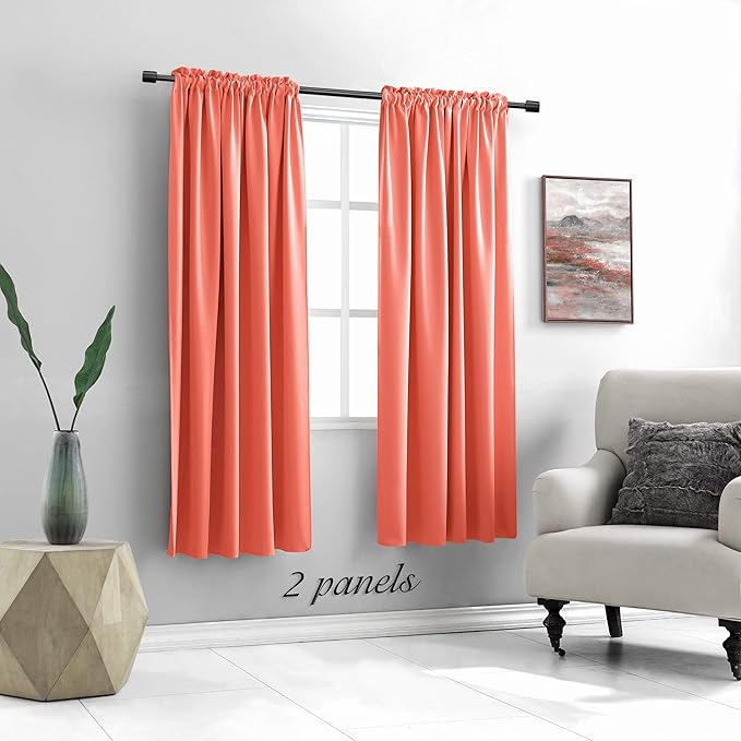 DONREN Room Darkening Rod Pocket Curtain Panels - Thermal Insulated Curtains for Living Room (Coral,42 W x 72 L Inch,2 Panels)