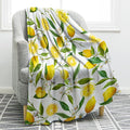 Jekeno Lemon Floral Blanket Yellow Fruits Green Leaves Print Gifts for Women Kids Girls Home Bedroom Living Room Decor Soft Cozy Lightweight Throw Blankets White 60"x80"