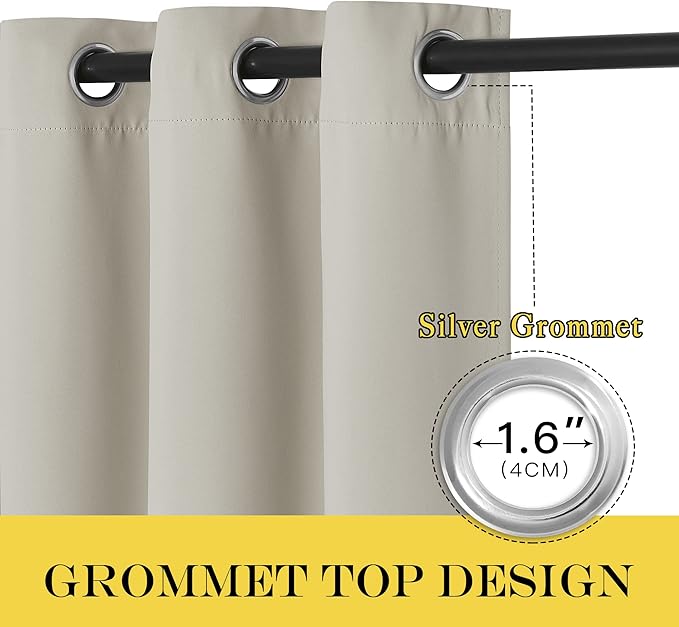 NICETOWN Short Blackout Curtain for Bedroom - Window Treatment Thermal Insulated Grommet Room Darkening Sound Reducing for Kids Room/Nursery (Natural, 1 Panel, W52 x L54)