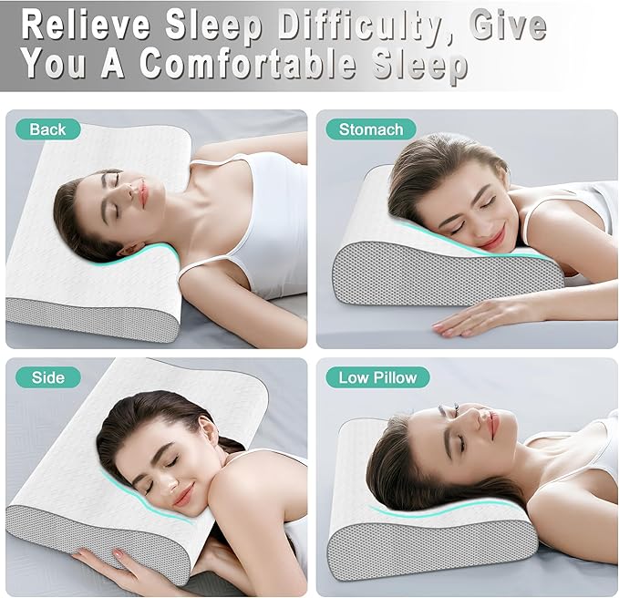 Cervical Pillow for Neck Pain Relief, Memory Foam Pillow, Ergonomic Adjustable Contour Bed Pillow for Side, Back & Stomach Sleepers (2, 22 * 13.7inch)