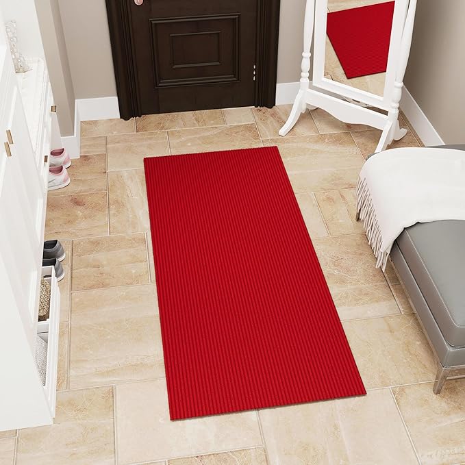 Ottomanson Mud Mat 2'7" x 4' Entryway Rug - Non-Slip Scraper Doormat for Muddy Paws, Dirt Trapping Indoor/Outdoor Mat for High-Traffic Areas, Kitchen, Garage, Patio, Red