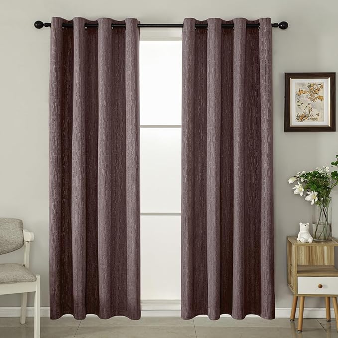Jacquard Linen Curtains 72 inch Length 2 Panels Thick Faux Linen Blended Window Drapes Burlap Textured Curtains with Grommet for Living Room Bedroom Farmhouse (52x72 Fashion Purple) Natural