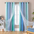 XiDi Dream Star Blackout Curtains for Kids Rooms Girl Princess Curtain for Daughter Bedroom Window (Blue Green Grey, W52 X L72)