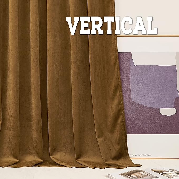 RYB HOME Velvet Room Divider Curtains for Space Separation, Noise Reduce Barrier for Nursery, Large Window Curtains for Sliding Glass Door, Gold Brown, W 62 x L 84, 2 Panels Set