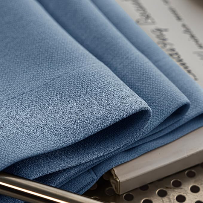 100% Blackout Curtains Thick Soft Curtain 2 Panels for Bedroom, Linen-Look Textured Full Light Blocking Room Darkening Thermal Insulated Drapes for Bathroom/Kitchen Windows (W52xL45, Blue)