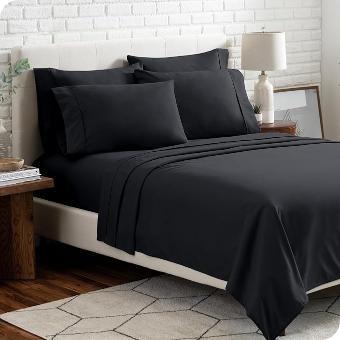 Bare Home Hotel Luxury Split King Sheet Set, Extra Soft - 7 Piece Set - Deep Pockets - Easy Fit - Cooling & Breathable - Wrinkle, Fade, Stain Resistant - Includes 4 Pillowcases (Split King, Black)