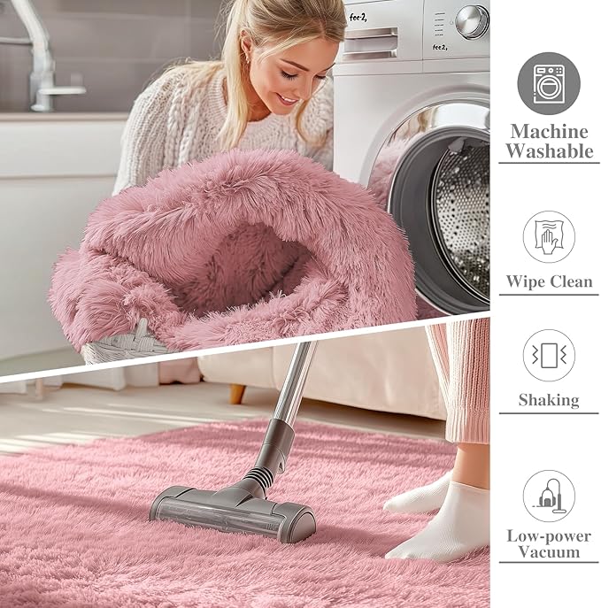 OLANLY 2x6 Machine Washable Runner Rugs for Hallway, Soft Fluffy Shaggy Bedside Rugs for Bedroom, Living Room, Indoor Floor Carpet for Kids Girls Boys, Nursery Rooms, Home Decor Aesthetic, Pale Pink