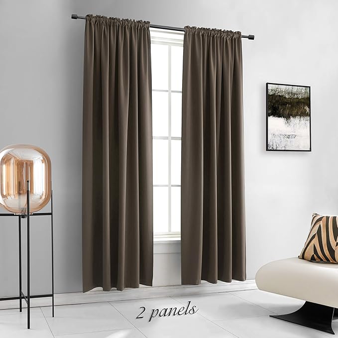 DONREN Brown Coffee Colour Blackout Curtain Panels for Cafe - Rod Pocket Thermal Insulated Curtains for Bedroom (52 W x 90 L Inch,2 Panels)