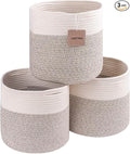 voten Storage Cubes Baskets Bins Organizer 11x11x11'' Fit 12x12''Cube Storage Organizer Bookcases Shelves,Durable Woven Cotton Storage Basket for Organizing,Round 3Pack Off White/Light Brown