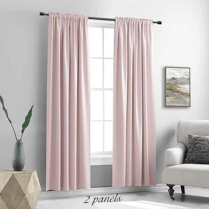 DONREN Baby Pink Room Darkening Nursery Curtains - Pastel Pink Light Reducing Thermal Insulated Energy Saving Blackout Curtains/Drapes for Bedroom,1 Pair,52 x 84 Inch Length