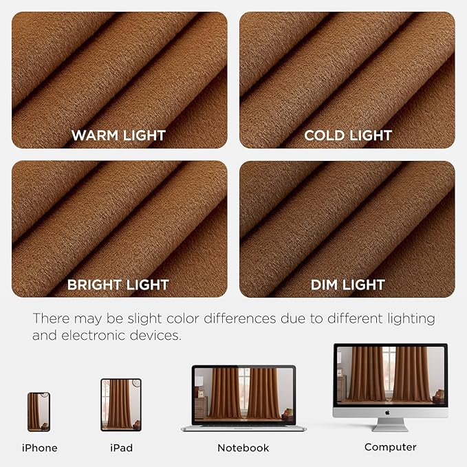 Joydeco Golden Brown 100% Blackout Curtains 96 Inch 2 Panels, Luxury Thermal Brown Velvet Curtains for Bedroom Living Room, Soundproof Blackout Window Drapes, Rod Pocket & Back Tab (52W x 96L)