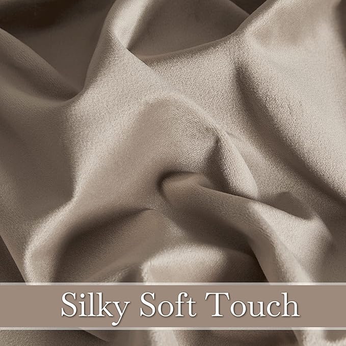 RYB Home Taupe Bedroom Curtains Heavy Velvet 84 inches, Room Darkening Privacy Window Curtains Soft Durable Velvet Backdrops for Sliding Door Living Room, W52 x L84, 2 Panels Set