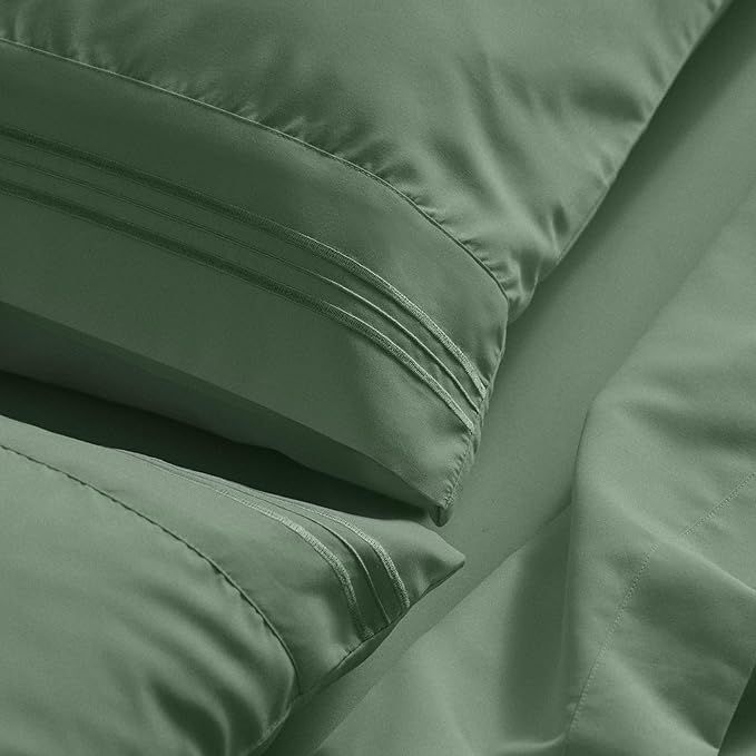 Mellanni California King Sheet Set - 6-Piece Iconic Collection Bedding, (Including 4 Pillowcases), 21-Inch Extra Deep Pocket, Easy Care, Ultra Soft, Cooling Sheets, Brushed Microfiber - Sage