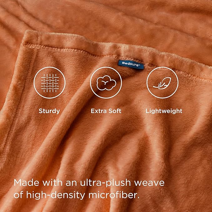 Bedsure GentleSoft Fleece Throw XL Blanket Burnt Orange - 300GSM Soft Lightweight Plush Cozy Blankets for Bed, Sofa, Couch, Travel, Camping, 50x70 inches