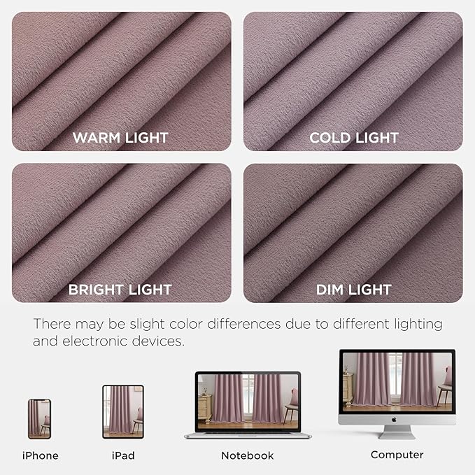 Joydeco Rose Pink 100% Blackout Curtains 108 Inch 2 Panels, Luxury Thermal Pink Velvet Curtains for Bedroom Living Room, Soundproof Blackout Window Drapes, Rod Pocket & Back Tab (52W x 108L)