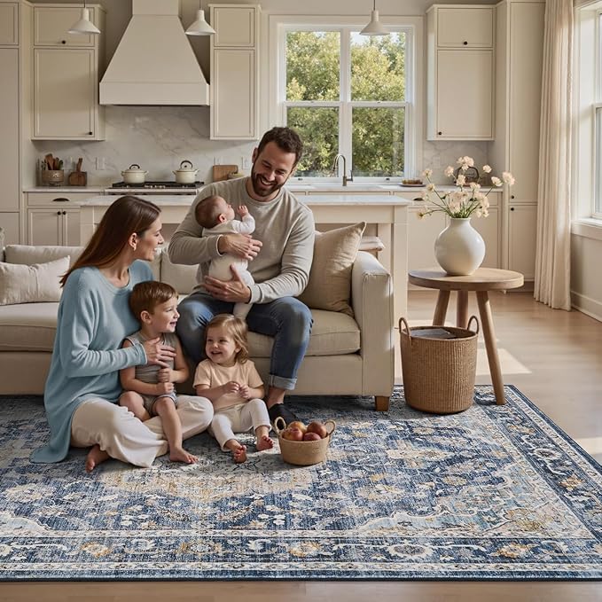 PADOOR 5X7 Area Rug,Rugs for Living Room,Soft Blue Rugs for Bedroom,Machine Washable Rug Non Slip Carpet for Dining Room Living Room Bedside Office