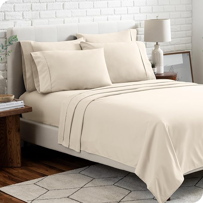 Bare Home Hotel Luxury Twin Sheet Set, Extra Soft - 4 Piece Set - Deep Pockets - Easy Fit - Cooling & Breathable - Wrinkle, Fade, Stain Resistant - Includes 2 Pillowcases (Twin, Sand)