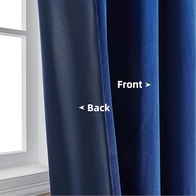Joydeco Blue Velvet Curtains 108 inch Length 2 Panels Burg Set, Luxury Rod Pocket Thermal Insulated Window Blackout Curtain, Room Darkening Drapes for Living Dining Room Bedroom Privacy