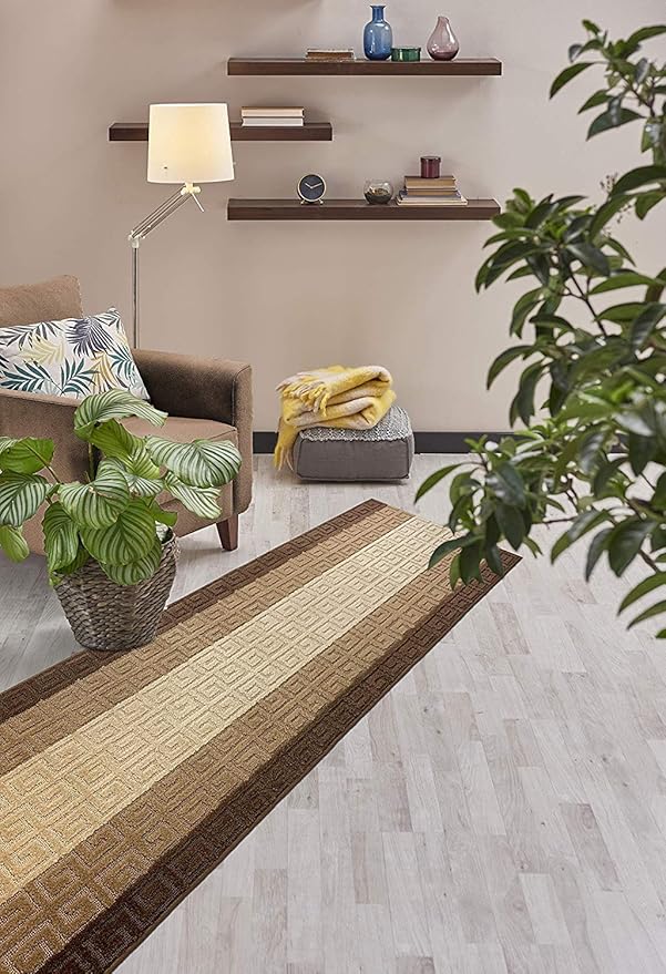 Custom Length Hallway Runner Rug,Slip Resistant,Meander Brown, 26 Inch X 20 feet, Sold and Priced Per Foot