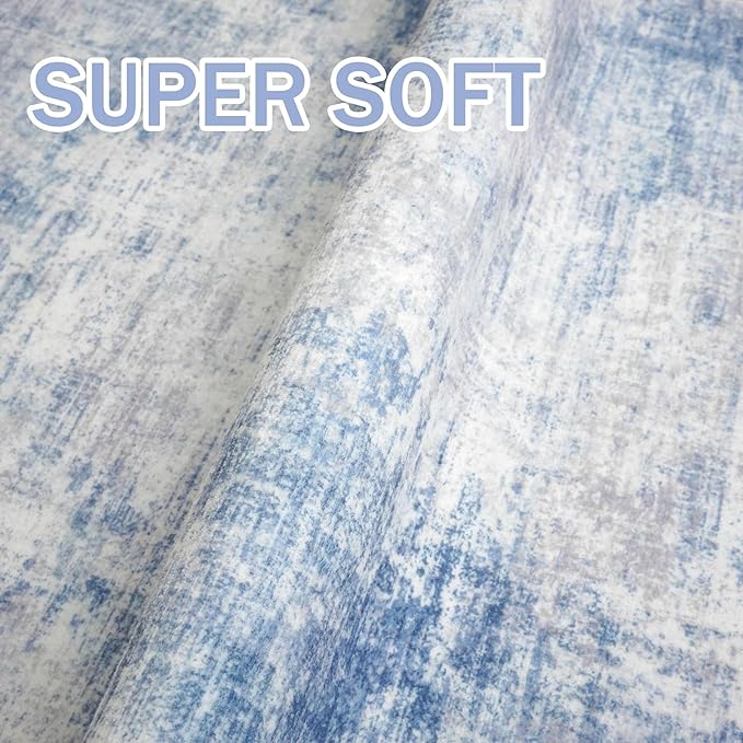 IOHOUZE Abstract Runner Rug 3x20 Ft Extra Long Washable Runners for Hallways, Non Slip Kitchen Runner Printed Faux Wool Entryway Runner Indoor, Modern Floor Carpet for Hall Stair, Light Blue White