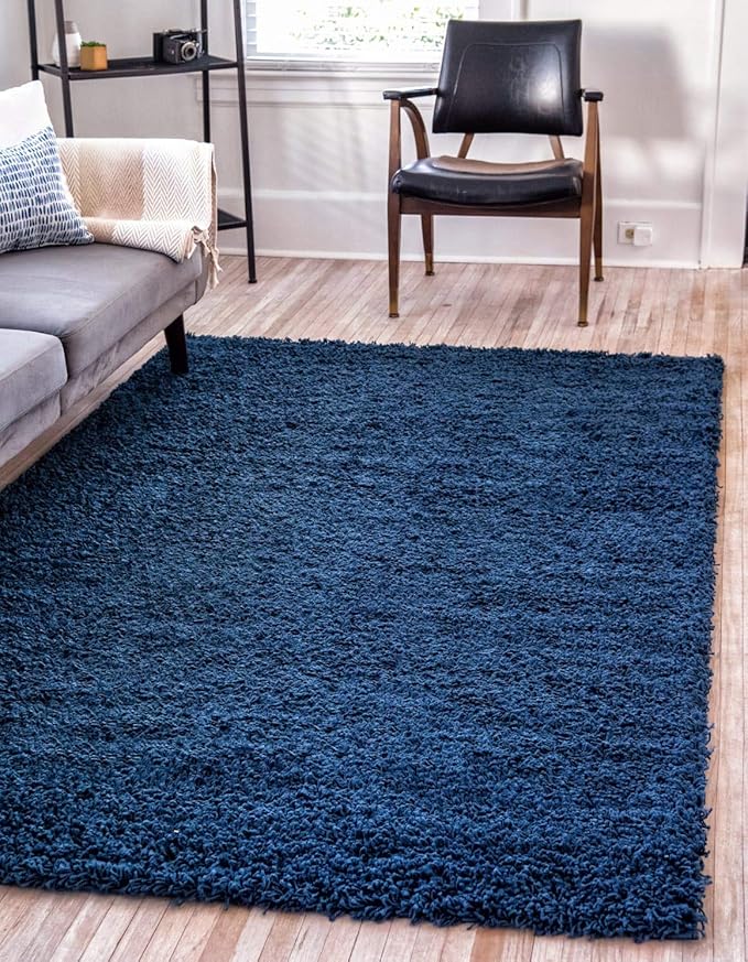 Unique Loom Solid Shag Collection Area Rug (9' x 12' Rectangle, Sapphire Blue/ Navy Blue)