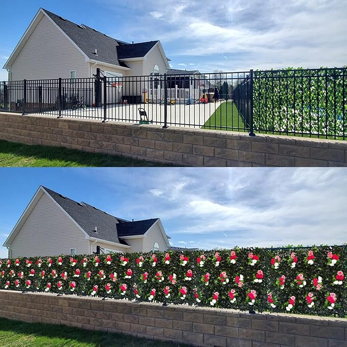 Sumery Expandable Fence Privacy Screen for Balcony Patio Outdoor,Decorative Faux Ivy Fencing Panel,Artificial Hedges (Single Sided Leaves) (1, Branches -Colorful Rose)