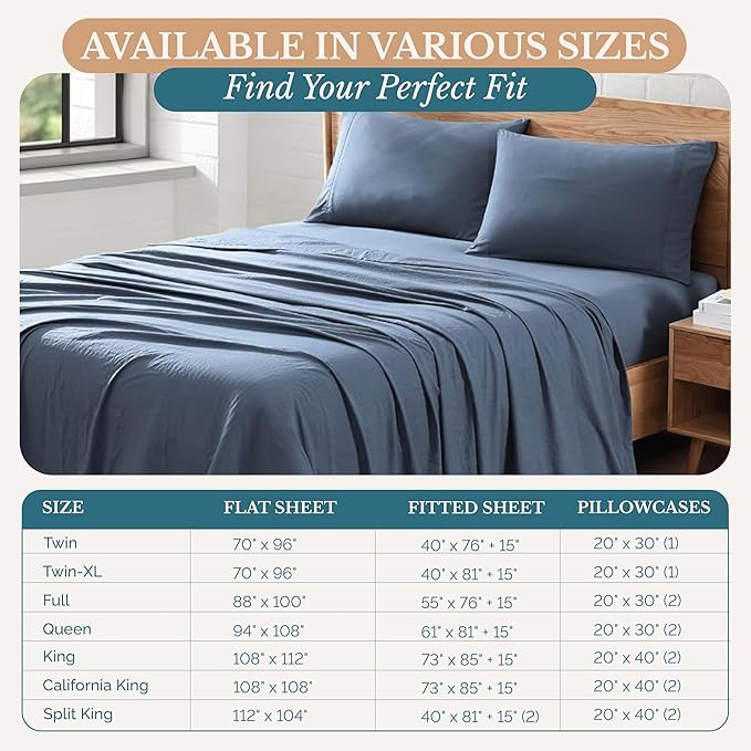 Casa Platino King Sheet Set – 4 Piece Hydro-Brushed Microfiber Bedding, Pre-Washed Ultra Soft Bed Sheets, Deep Pocket Fits up to 15", Cozy Sheets, Cooling Sheet Set for King Bed - Estate Blue