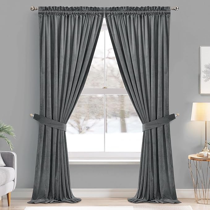 StangH Grey Velvet Curtains 84 inches Room Darkening Window Curtain Drapes for Living Room Thermal Insulated Privacy Panels for Bedroom/Office, W52 x L84, 2 Panels