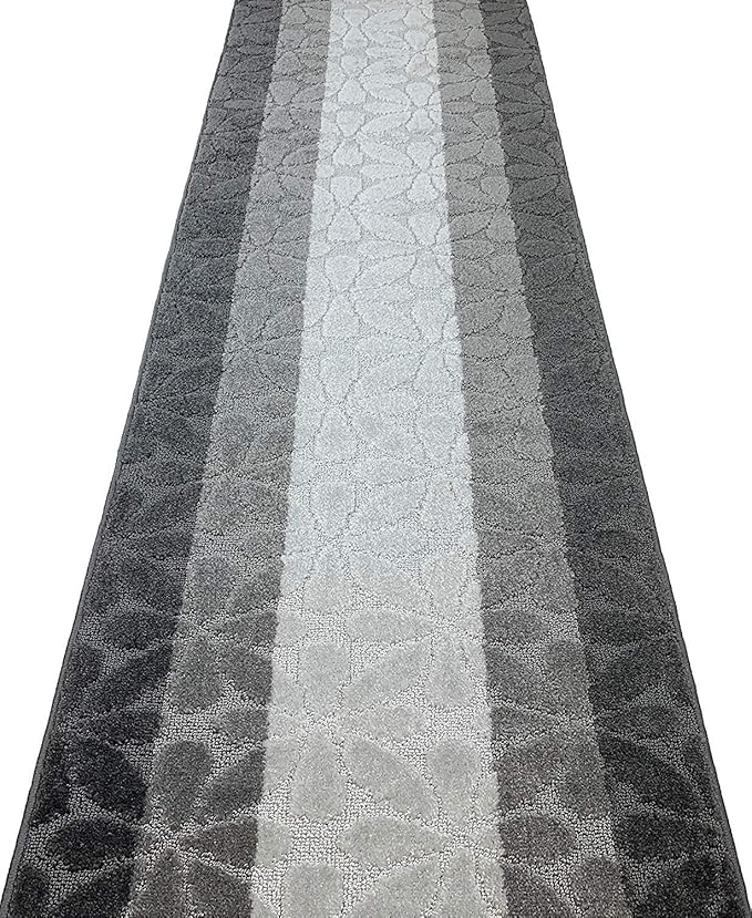 Custom Length Hallway Runner Rug,Slip Resistant,Flower Grey, 26 Inch X 22 feet, Sold and Priced Per Foot